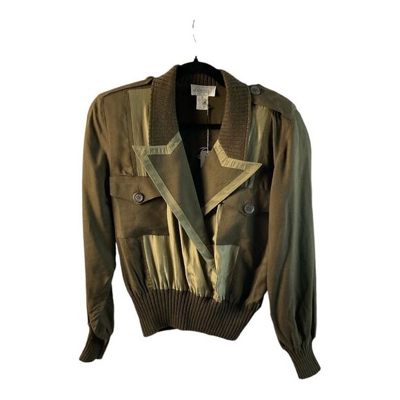 Sideffects Women’s VIintage Olive Jacket Cropped Silk  Rayon 80s Size Medium - Picture 1 of 15